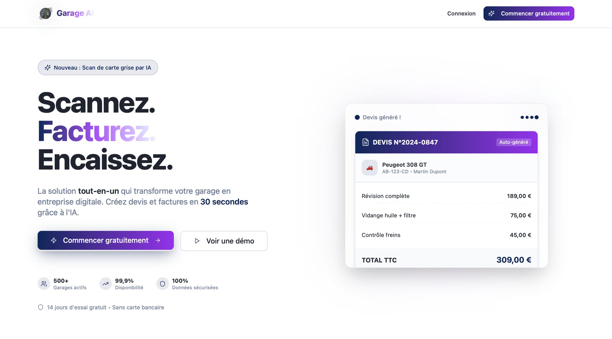 Capture d'écran du projet : Garage AI — garagegestion.fr